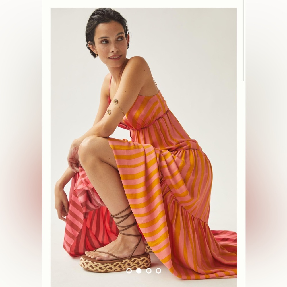 Anthropologie x Farm Rio Striped Maxi Dress Deep V Tropical Sundress Size XL NWT - Picture 2 of 5